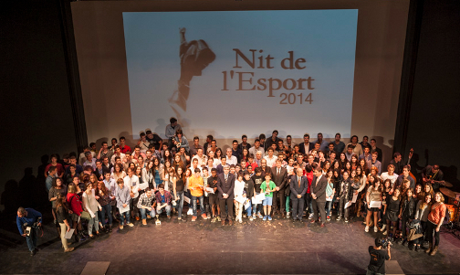 Fotografia de grup dels participants a la 59a Nit de l'Esport. Foto: Sergio Ruiz